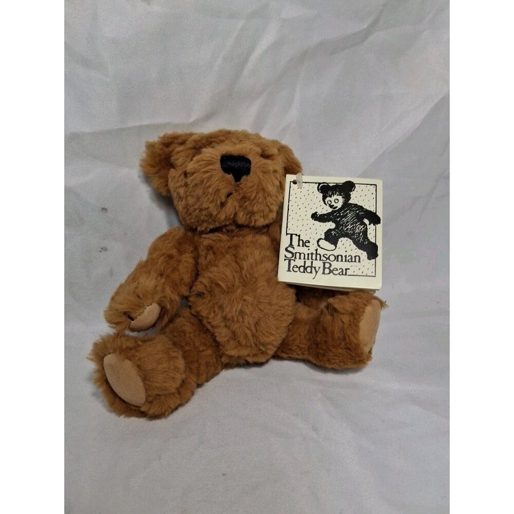 Smithsonian Teddy Bear Plush 7" Brown Fuzzy 2001 Vtg Posable Legs Stuffed Animal